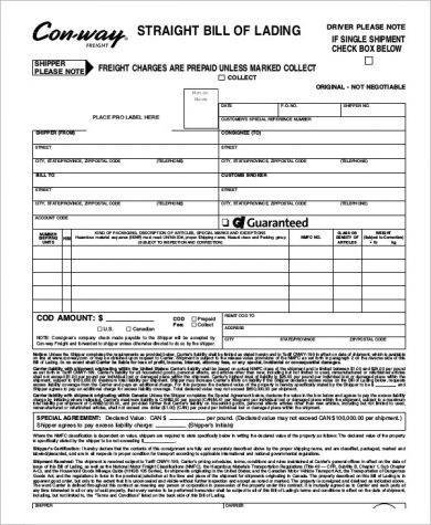 straight bill of lading template1