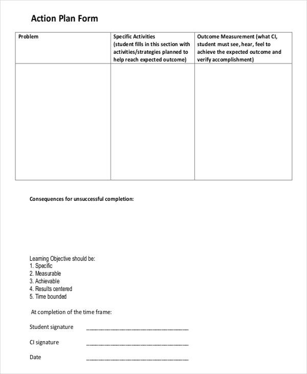 student action plan form example