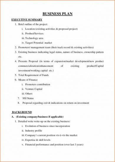 Summary Background Food Business Plan Example