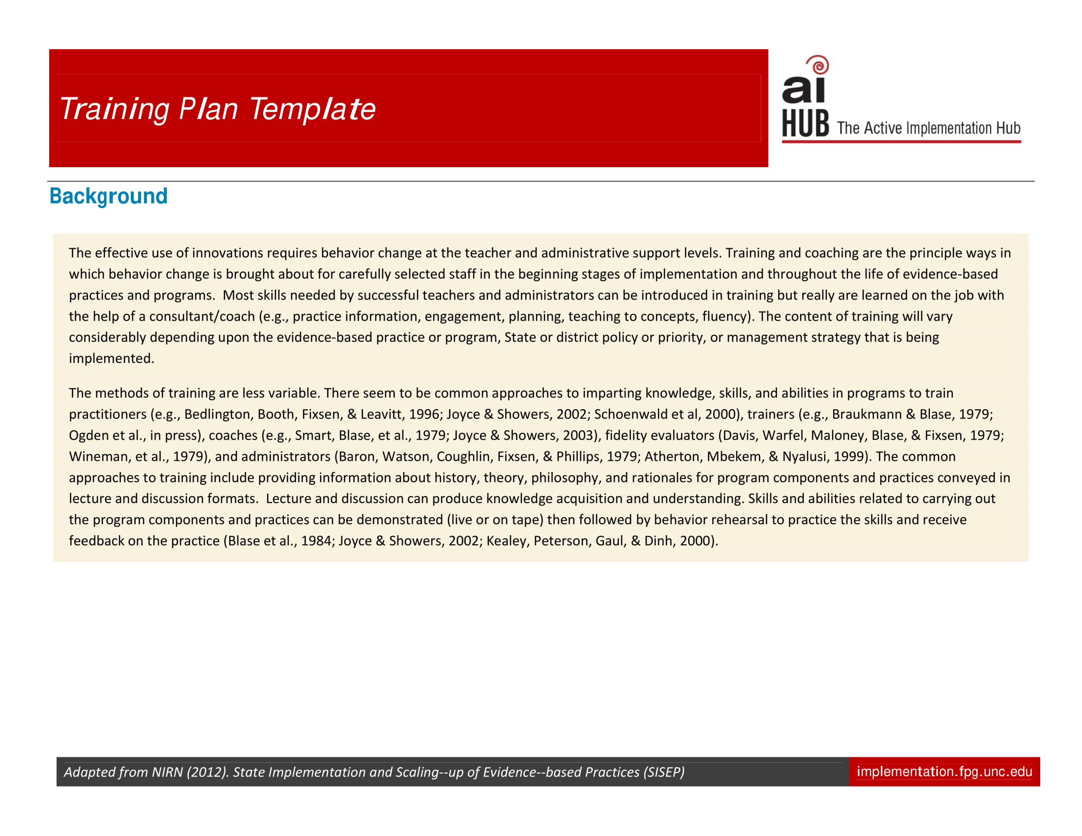 training plan template for project based programs example 1
