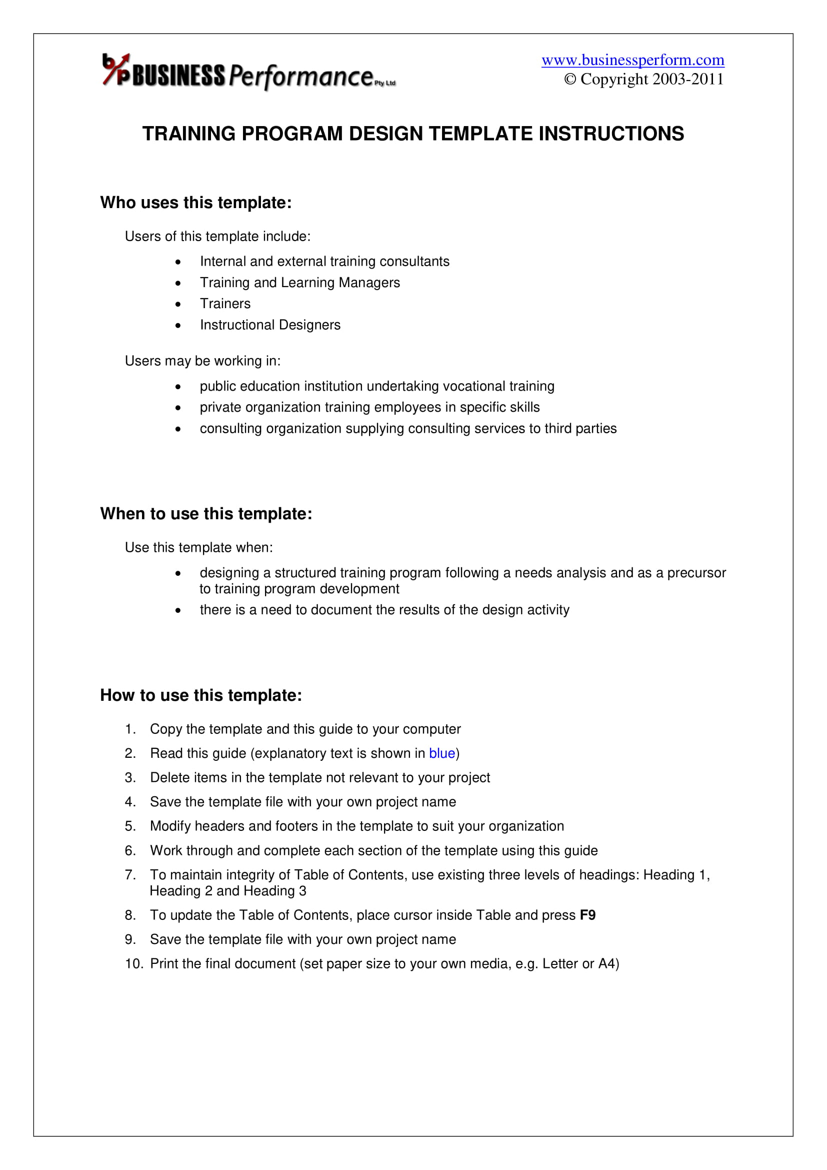 training program plan design template for a project example 01