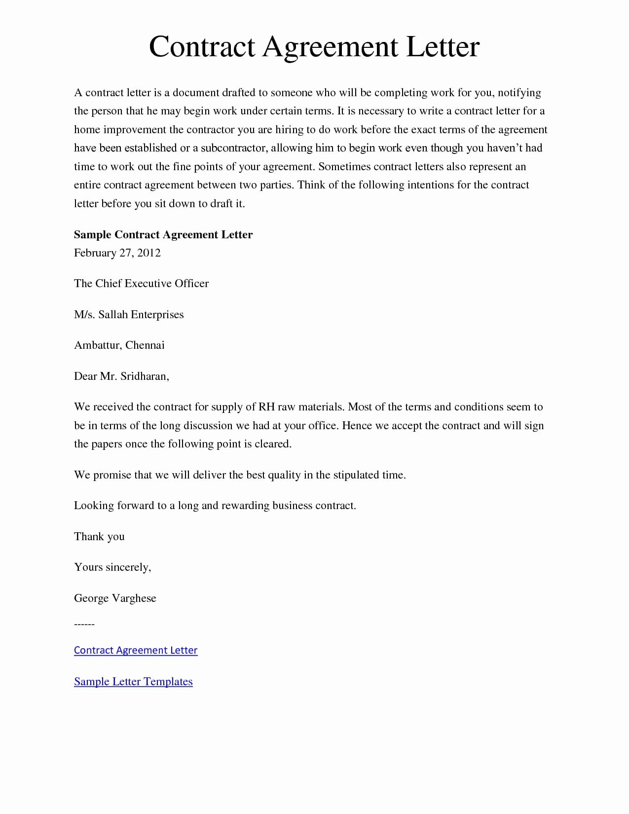 contract assignment letter template