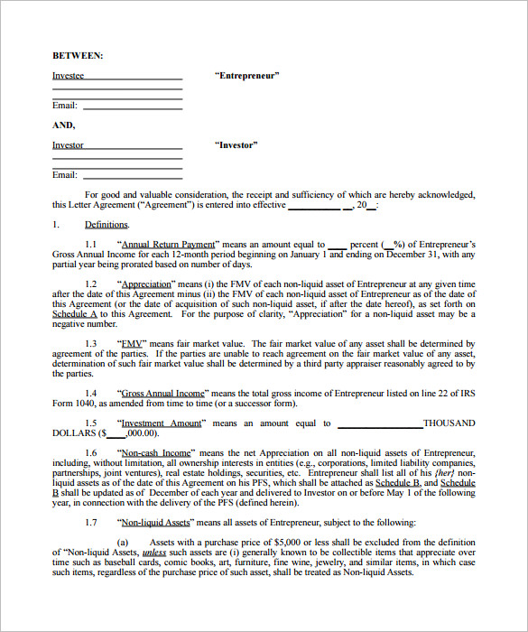 venture capital investment agreement template
