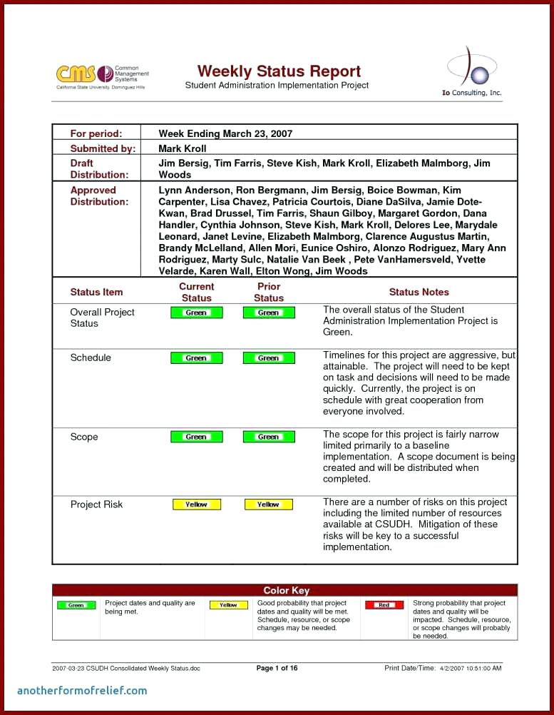 Weekly Project Status Report Example