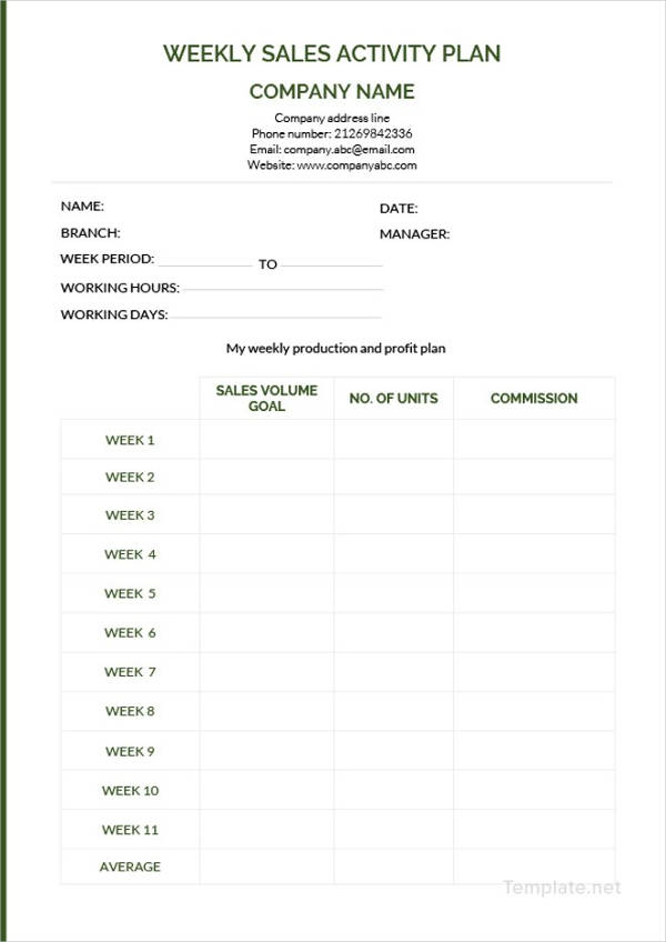 Sales Activity Plan Template