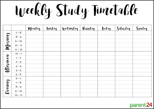 weekly study timetable plan