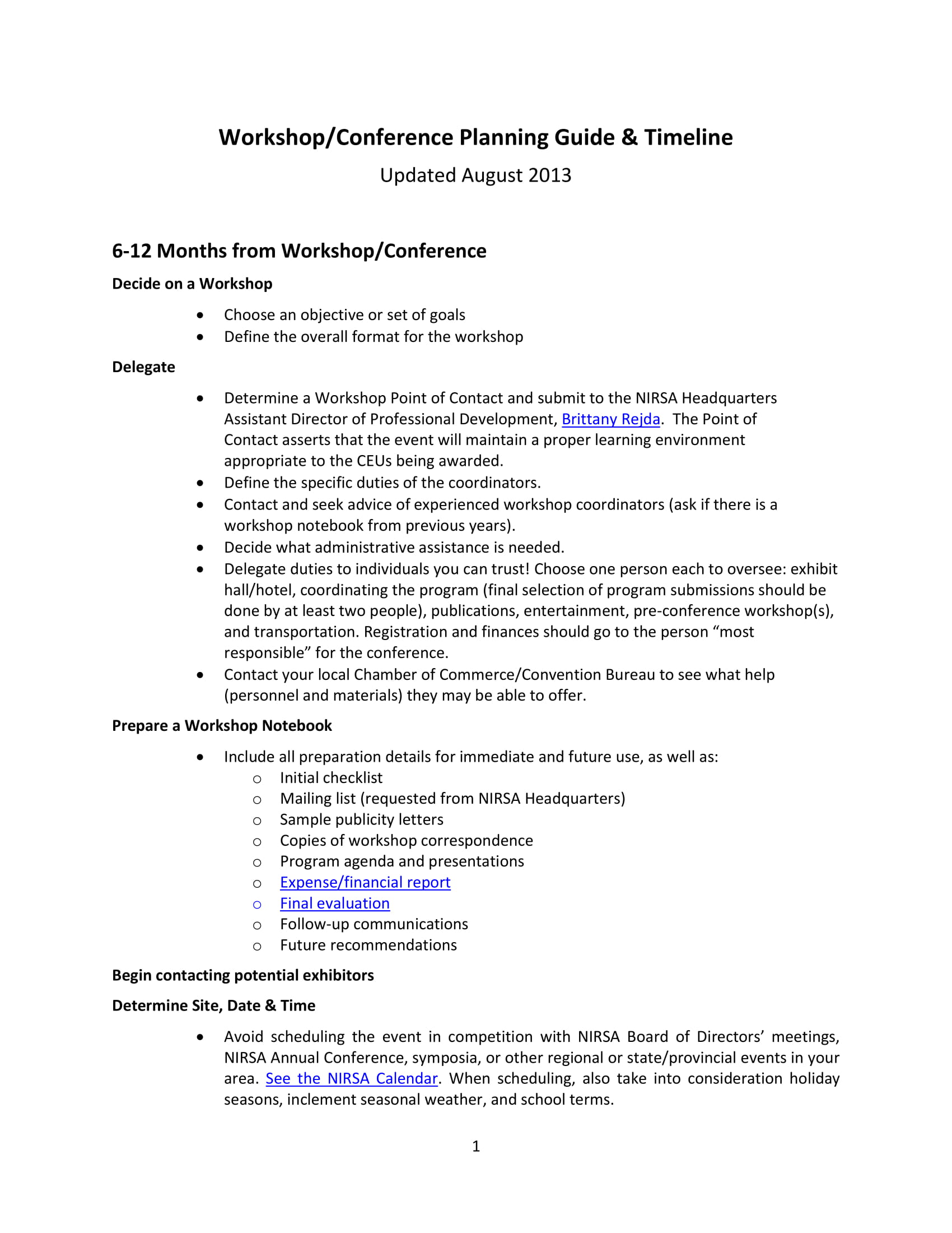 workshop or conference project planning guide and timeline example 1