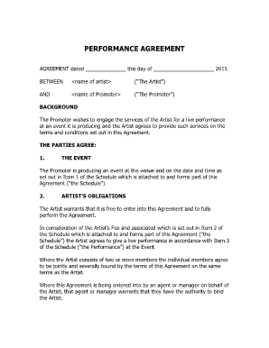 artist performance agreement document sample
