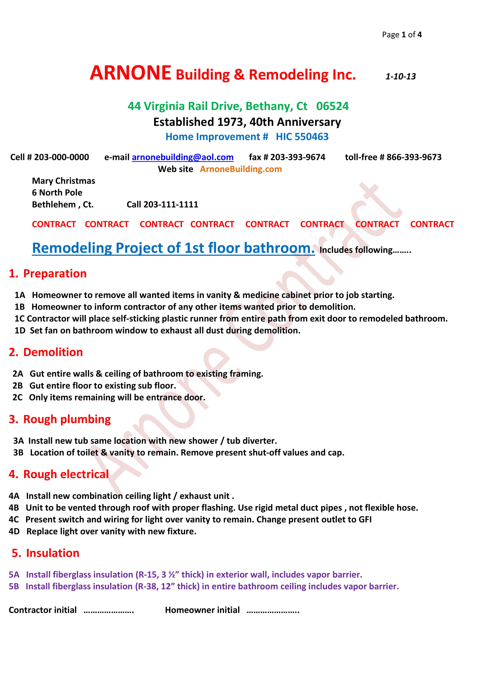 Bathroom Renovation Contract Template Example 1