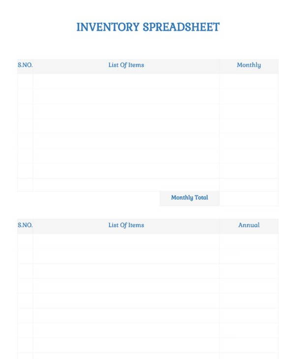 blank inventory spreadsheet template