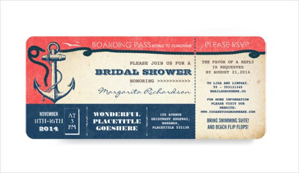 Bridal Shower Boarding Pass Ticket Design Example
