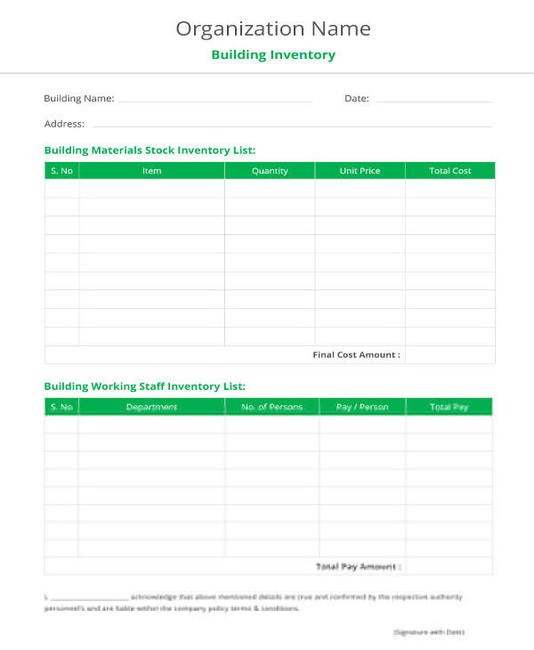 building inventory list template