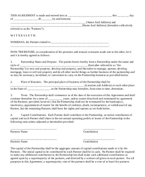 business partnership management contract template example1