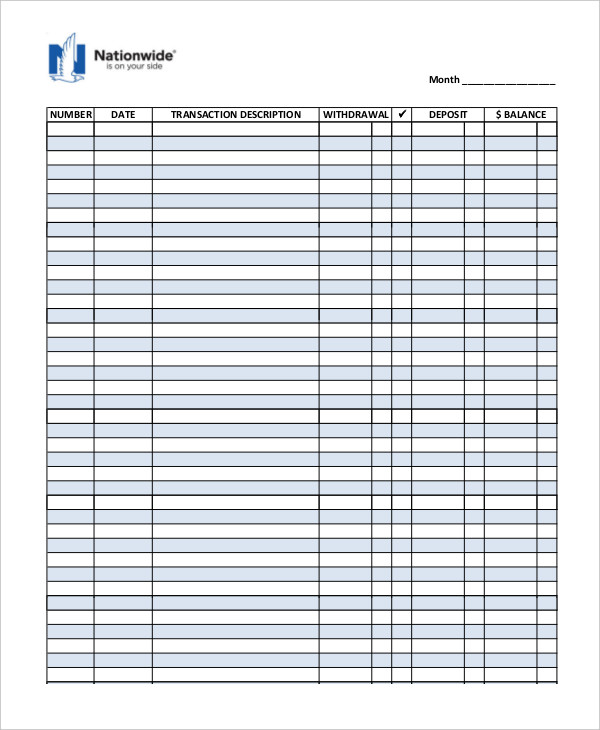 printable checkbook register free