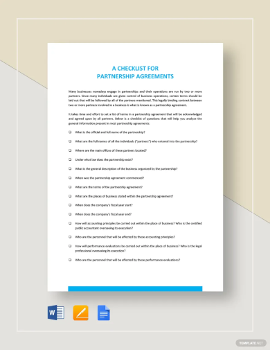 checklist partnership agreement template
