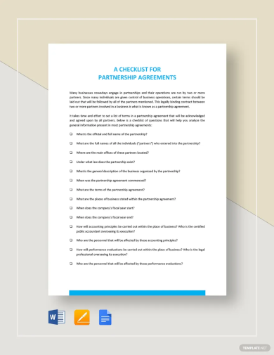 Checklist Partnership Agreement Template