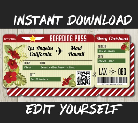 christmas fake airline ticket template example