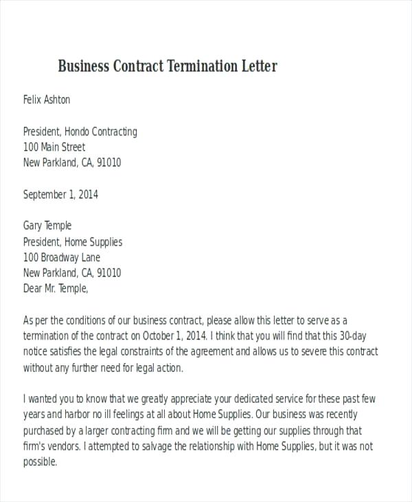 Contract Termination Letter 19 Examples Format Pdf Examples