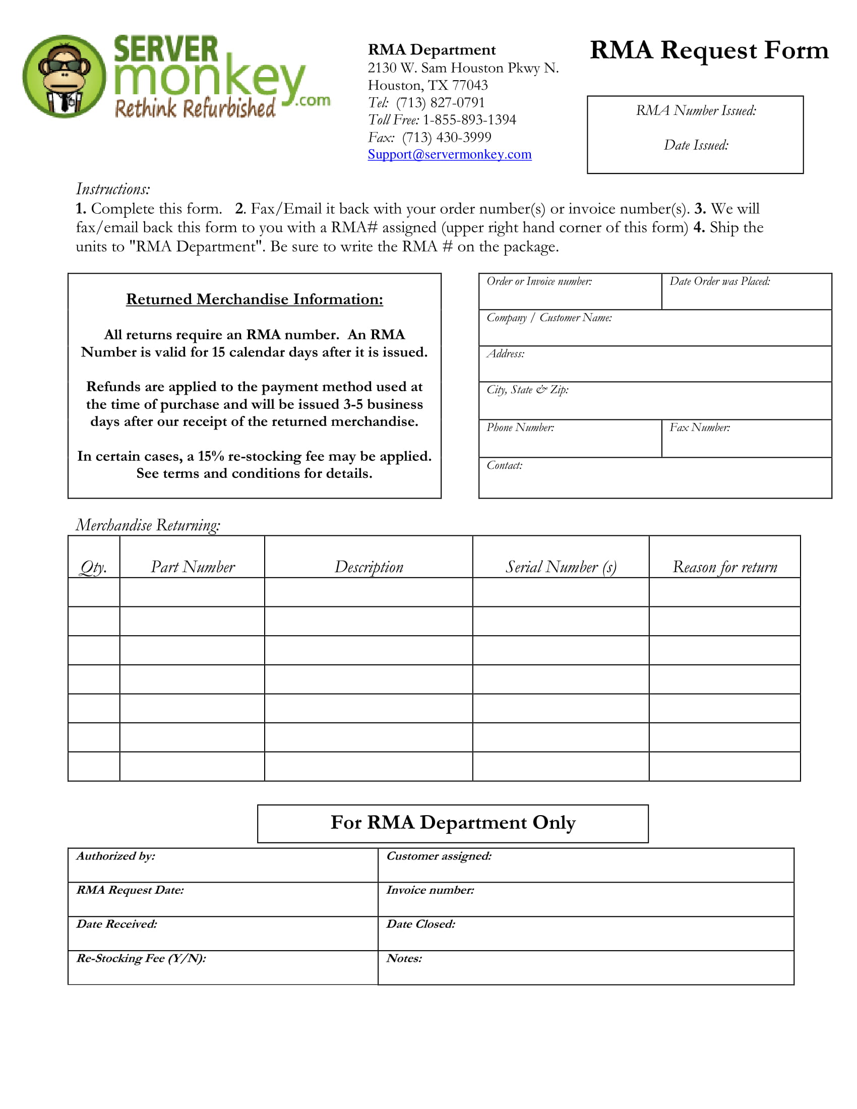 customer return form for reporting example 1