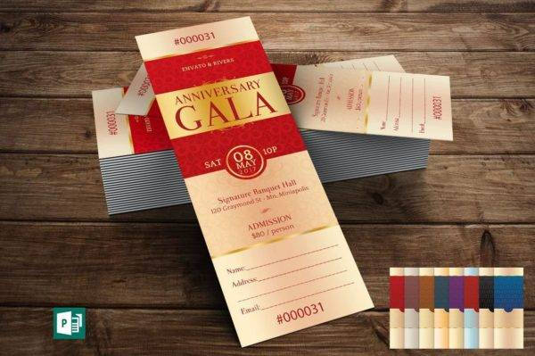 Elegant Anniversary Gala Ticket Publisher Template Example