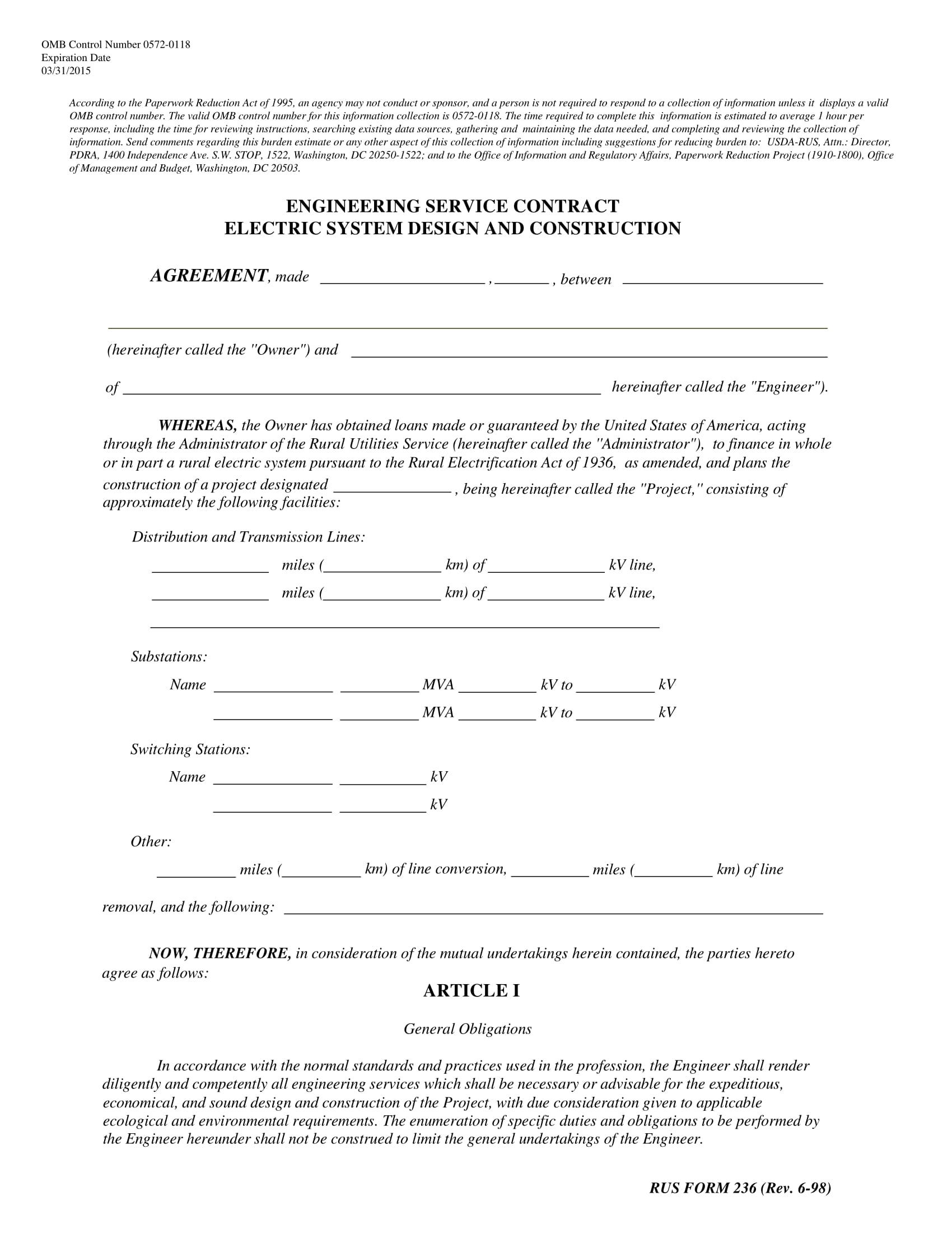 Free Electrical Service Contract Template Printable Templates