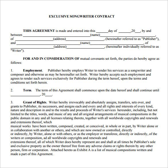 sample music artist performance contract