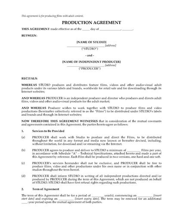 film production agreement template sample