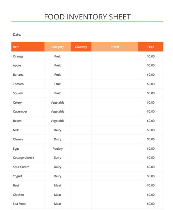 Food Inventory Spreadsheet Template