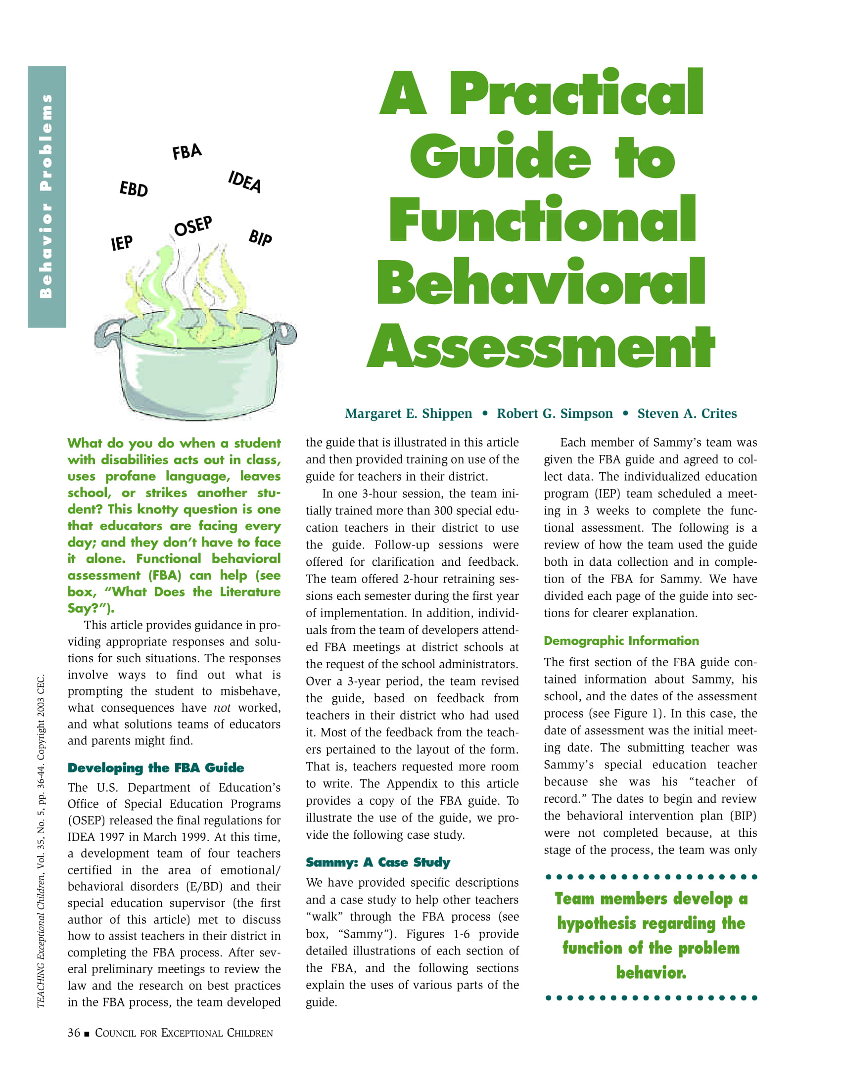 functional behavior assessment hypothesis statement example