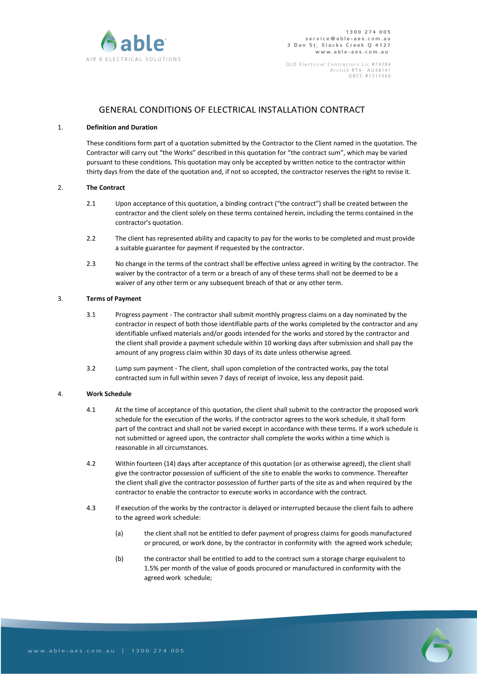 Electrical Work Contract Template