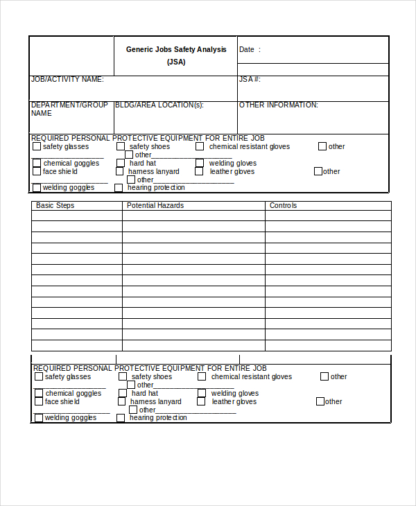 Generic Job Safety Analysis Form