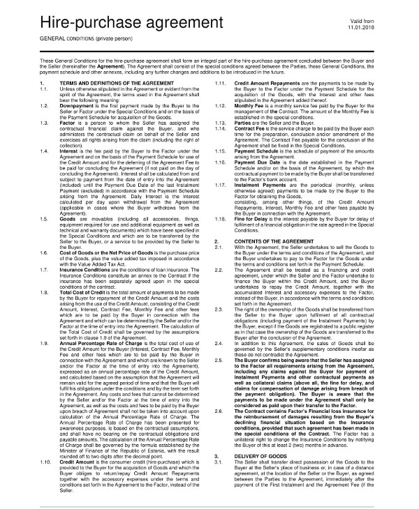 hire purchase agreement contract template example