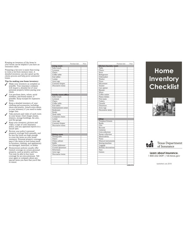 home contents inventory list