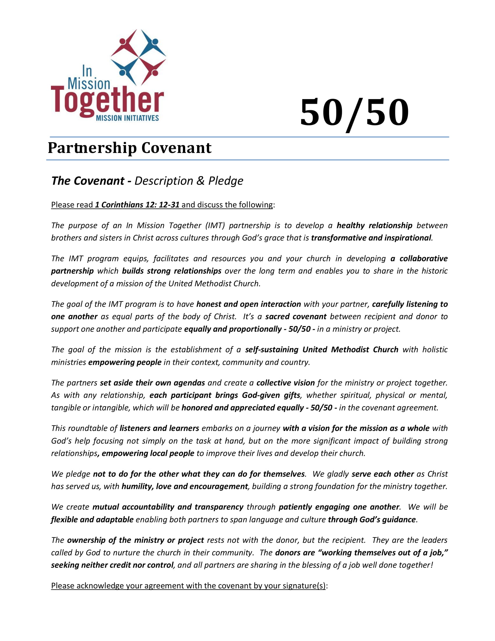 IMT 50 50 Partner Covenant