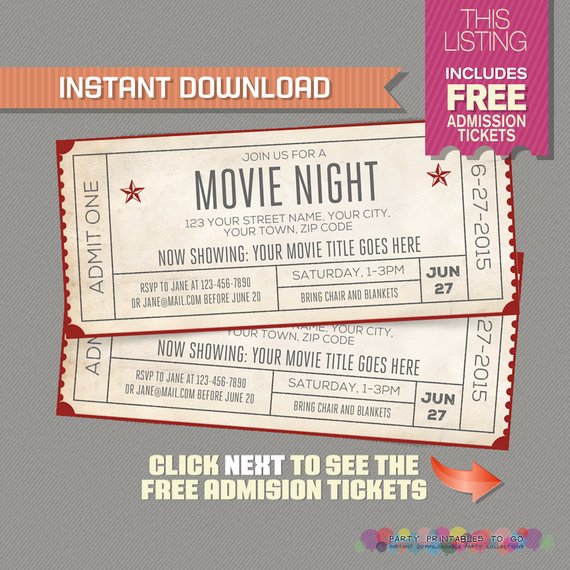 movie ticket invitations free printable