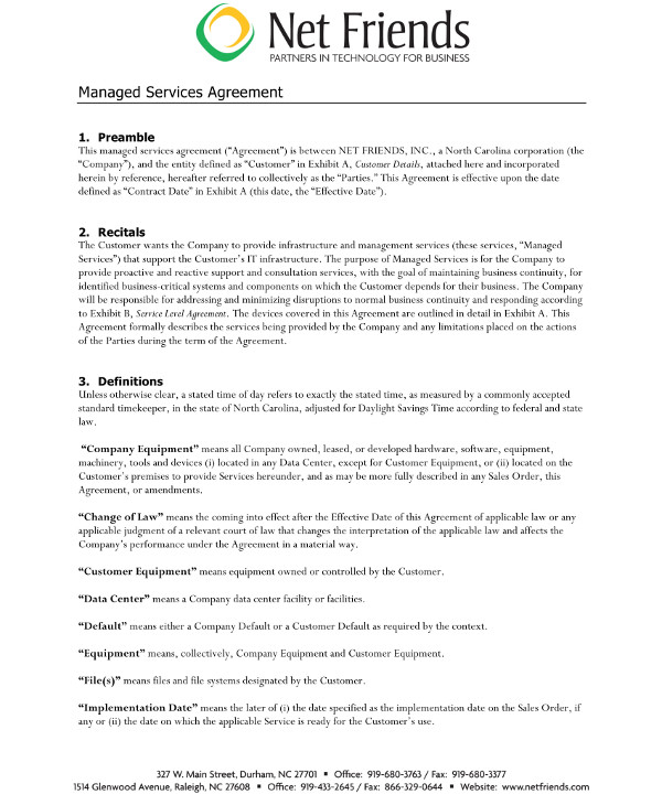 Managed Services Agreement Contract Discussion Flow and Format Example