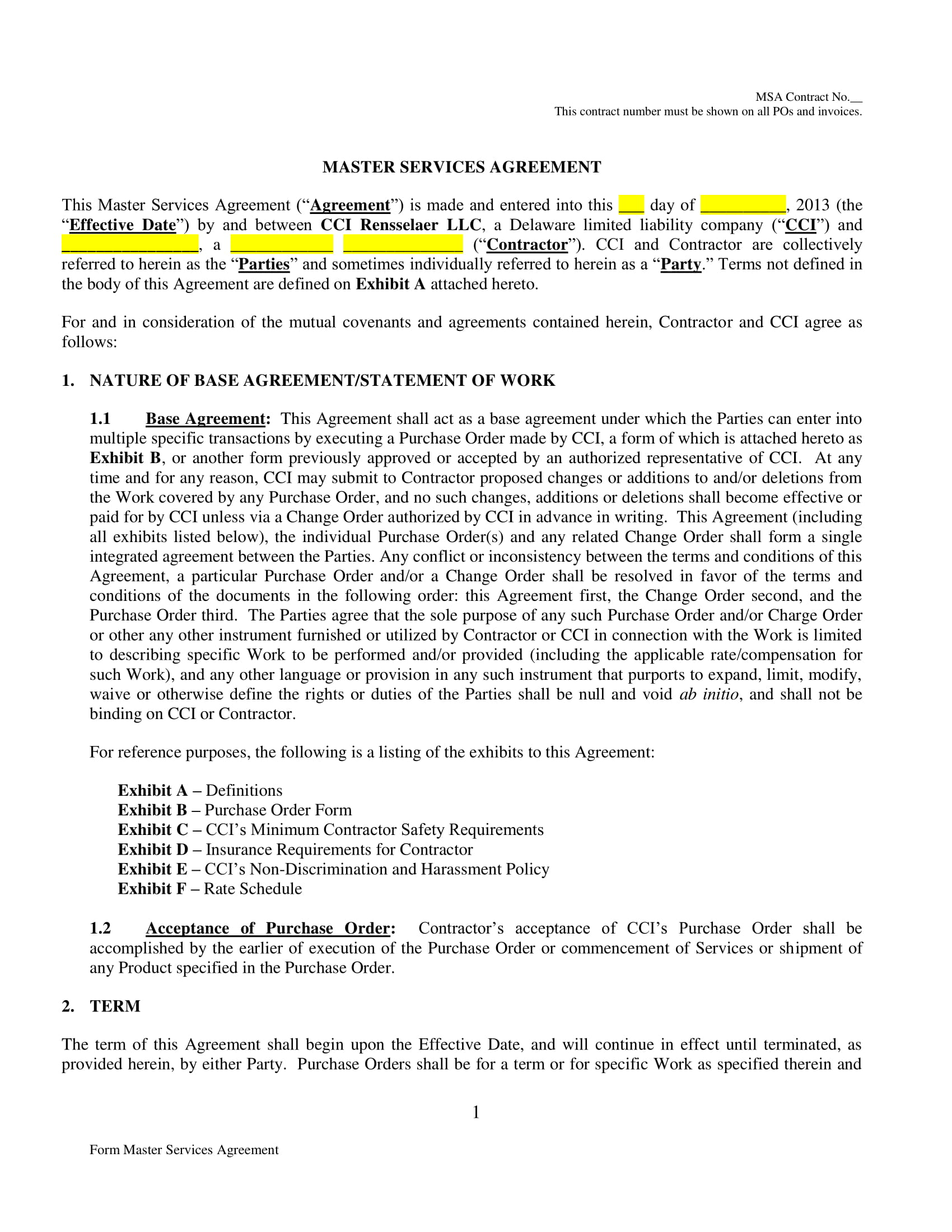 Master Services Agreement Contract Template Example 01