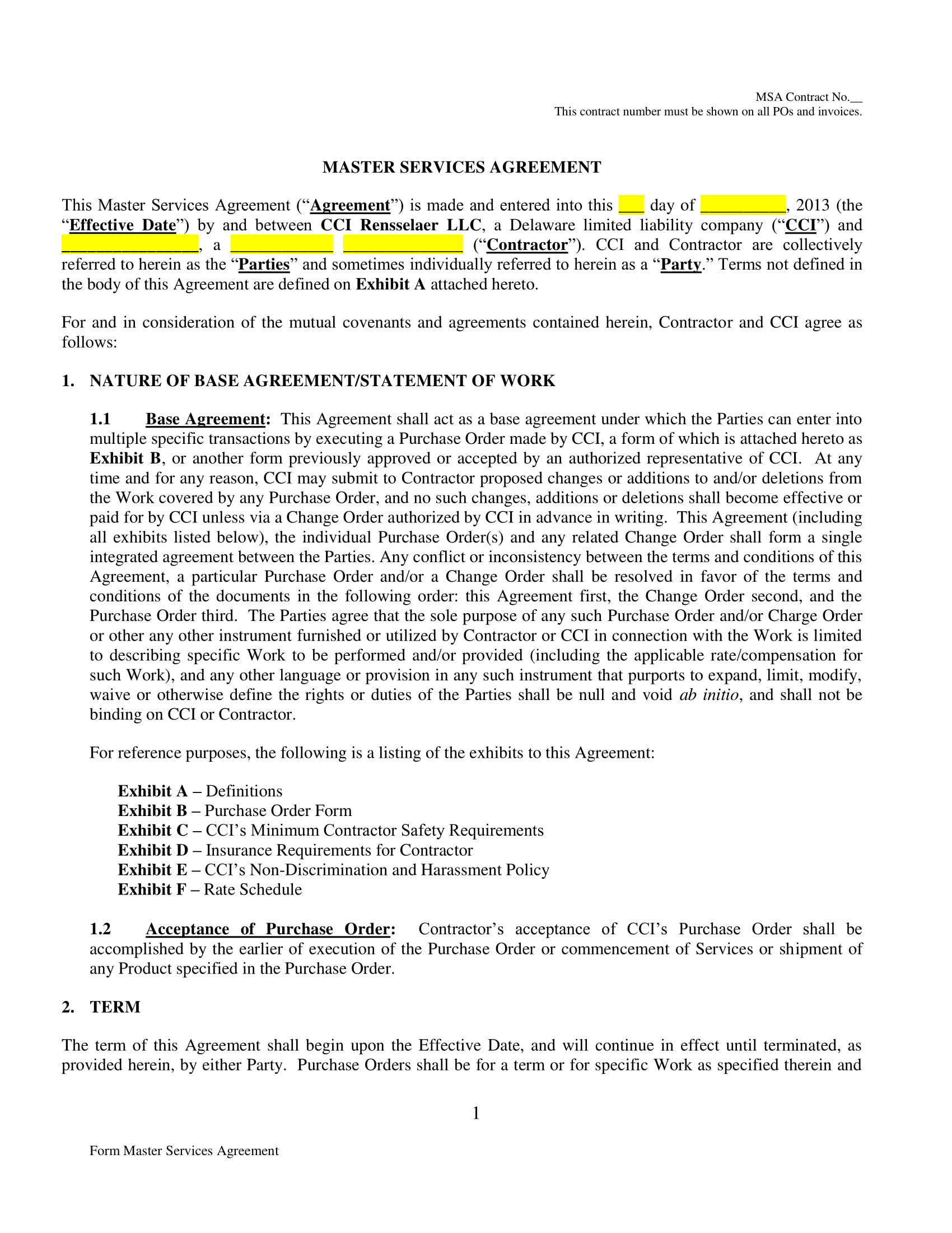 Master Services Agreement Contract Template Example 01 