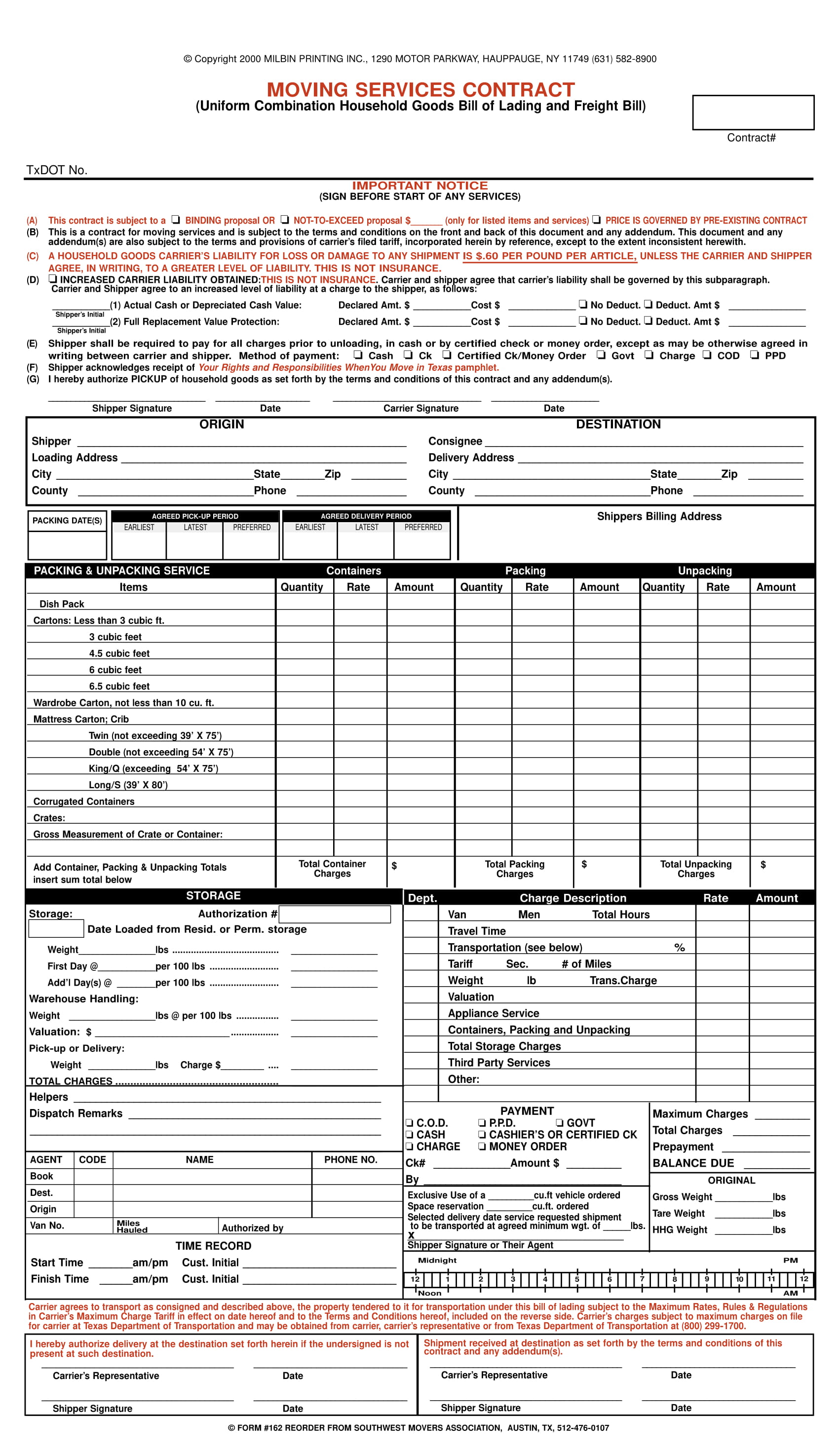 Moving Company Contract Template Example 1
