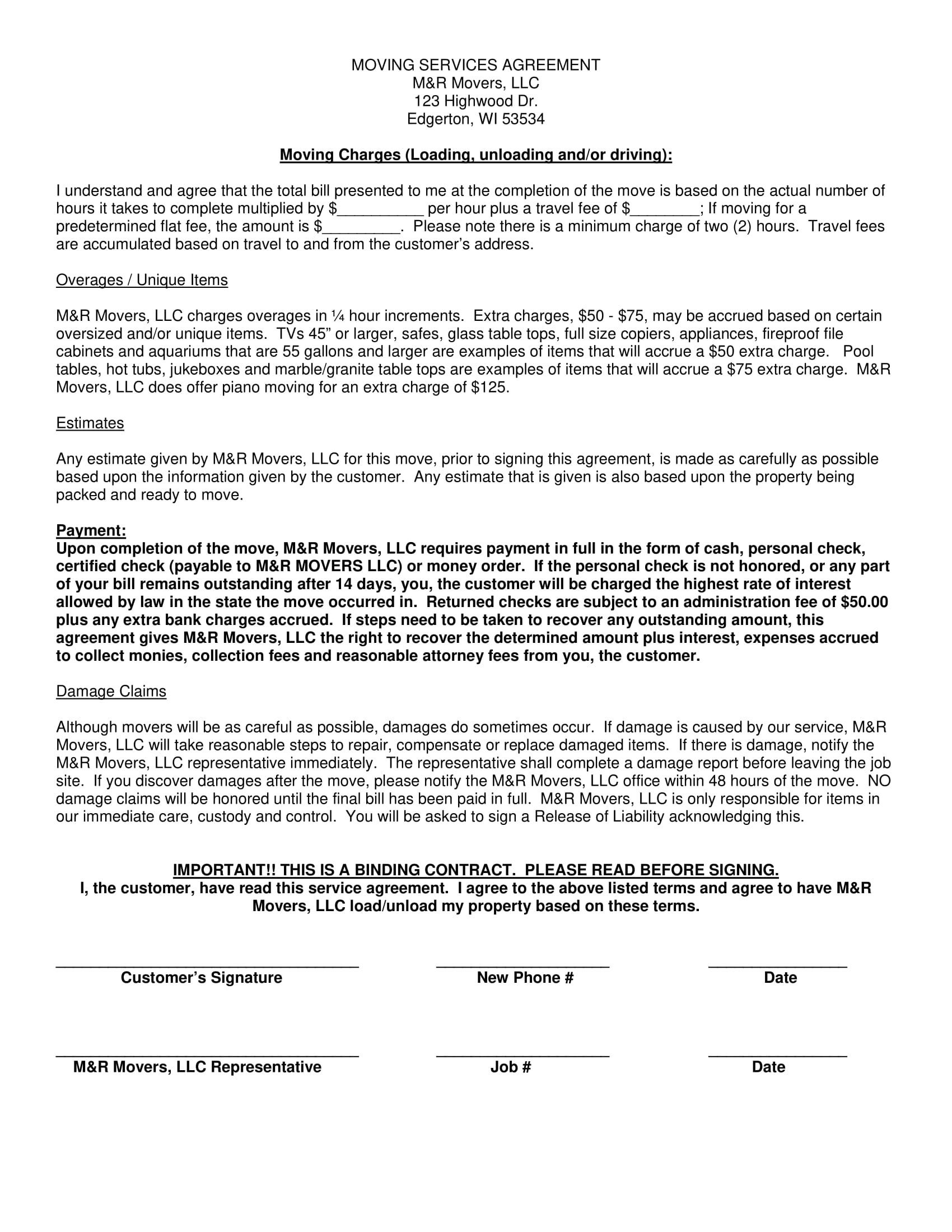 Moving Company Contract 11+ Examples, Format, Pdf Examples