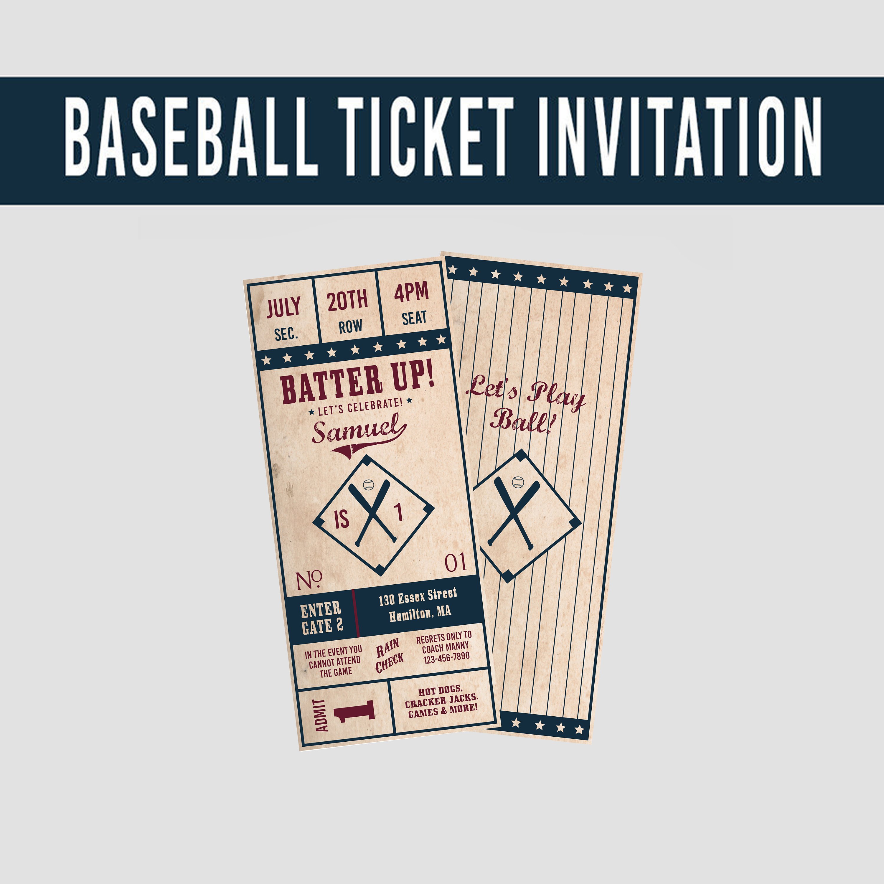 multipurpose retro baseball party ticket example