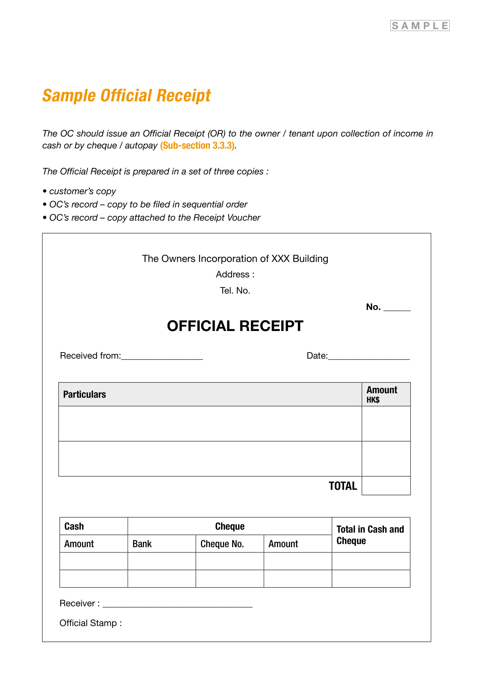 Sample Receipt Form