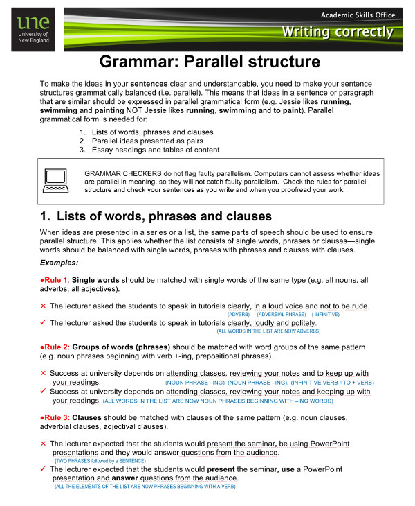 parallel construction of essay