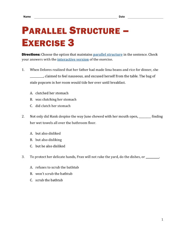 Parallel Structure Worksheet With Answers