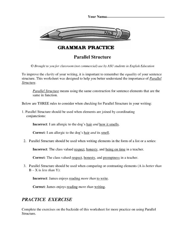 parallel structure practice exercise example1