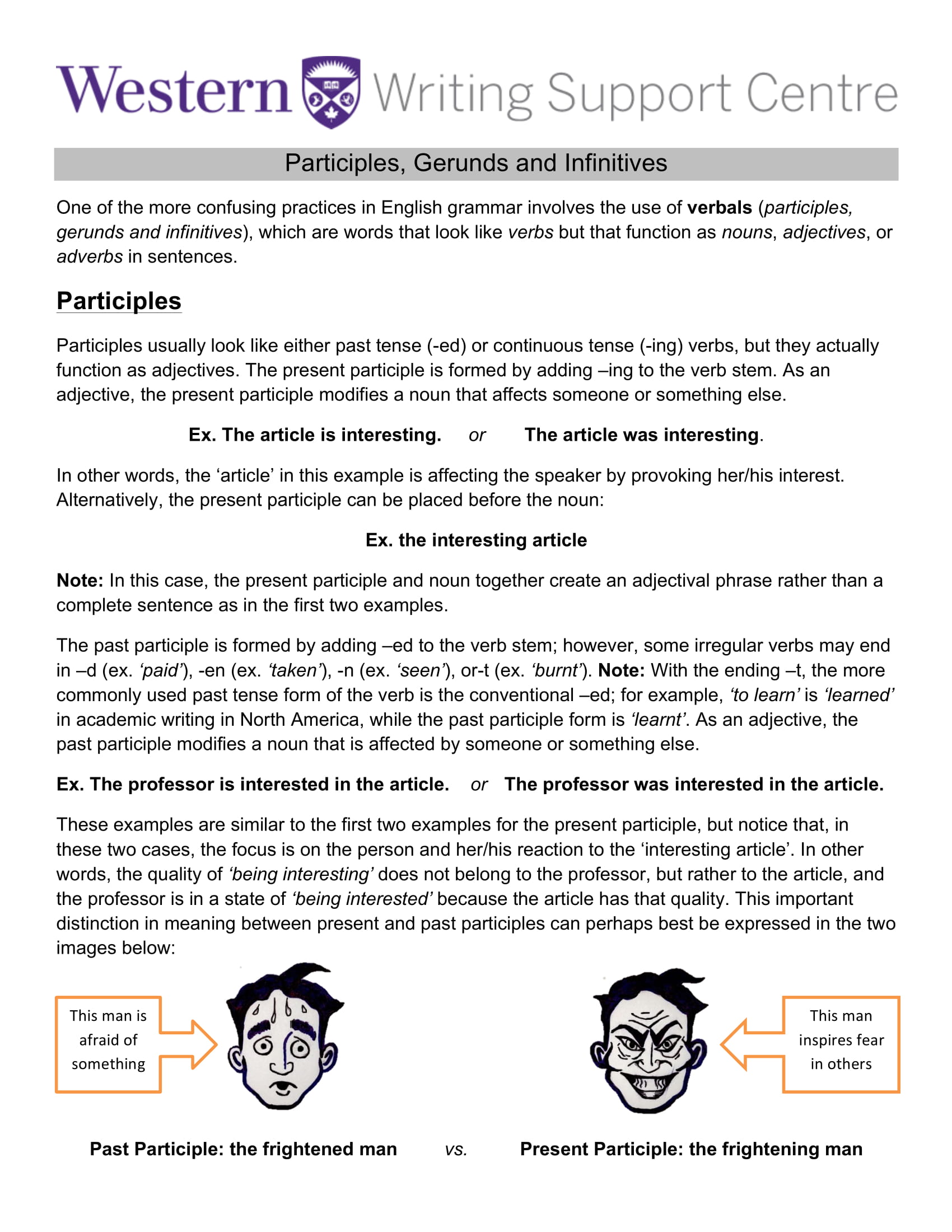participles gerund and infinitives guide example