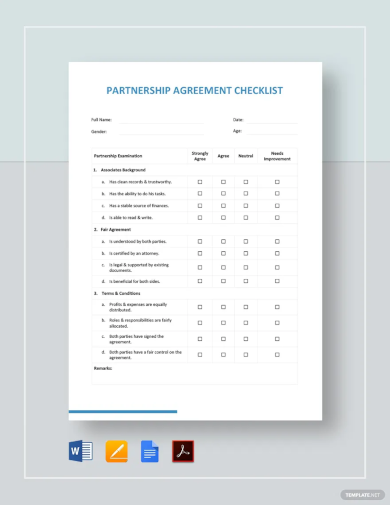 partnership agreement checklist template