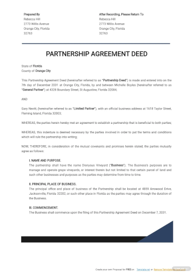 Partnership Agreement Deed Template