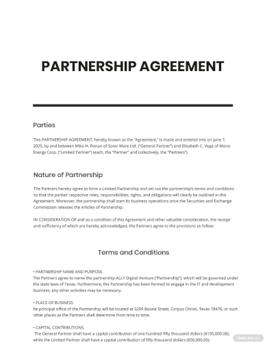 partnership agreement template