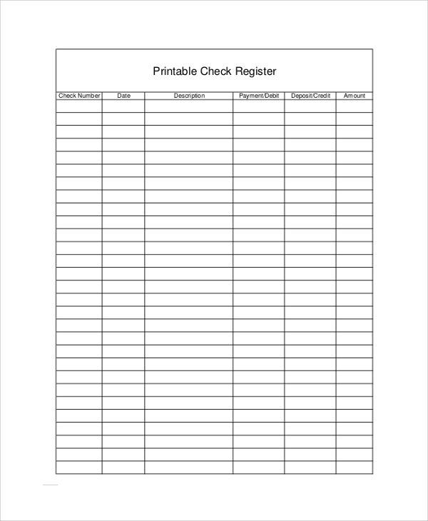 Printable Checkbook Register Example